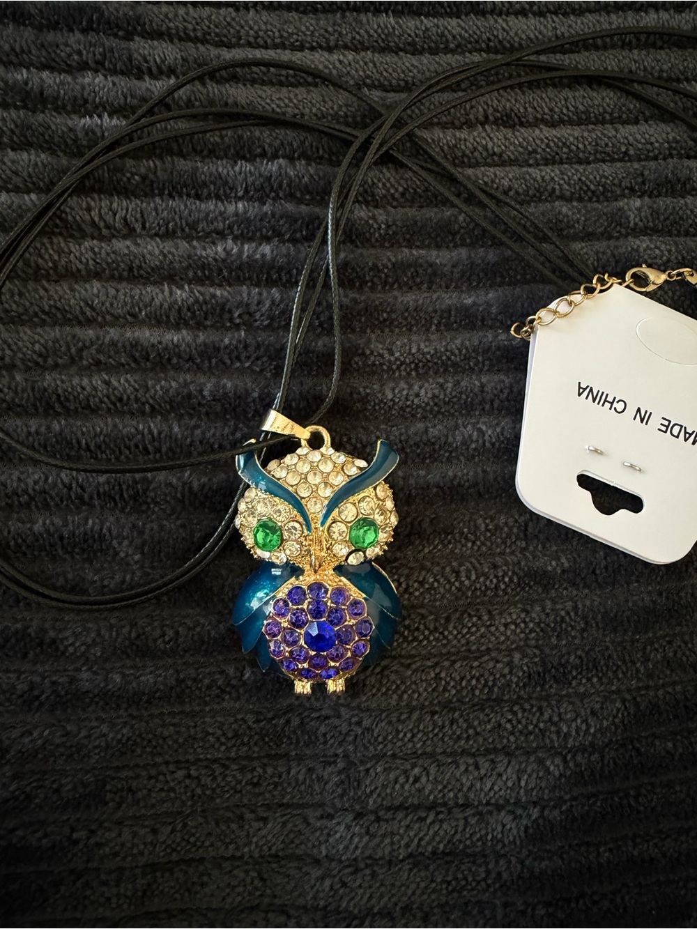 Fashion Owl Pendant Necklace - Blue, Green & Gold